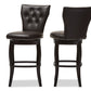 Baxton Studio Leonice Modern and Contemporary Dark Brown Faux Leather Upholstered Button-tufted 29-Inch Swivel Bar Stool (Set of 2) | Bar Stools | Modishstore - 3