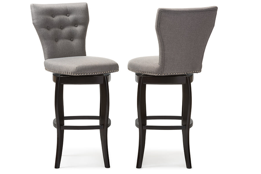 Baxton Studio Leonice Modern and Contemporary Dark Brown Faux Leather Upholstered Button-tufted 29-Inch Swivel Bar Stool (Set of 2) | Bar Stools | Modishstore - 11