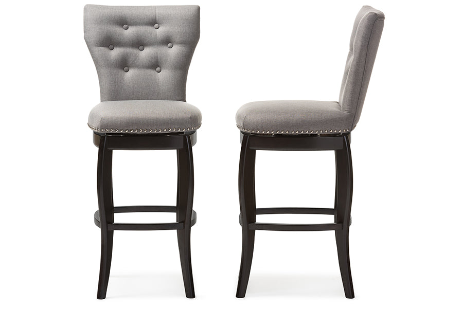 Baxton Studio Leonice Modern and Contemporary Dark Brown Faux Leather Upholstered Button-tufted 29-Inch Swivel Bar Stool (Set of 2) | Bar Stools | Modishstore - 12