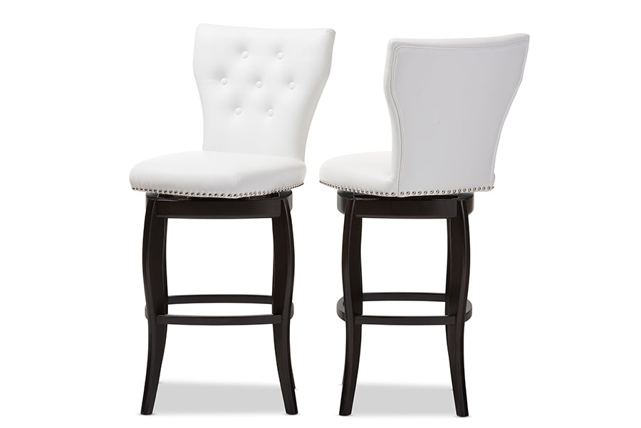 Baxton Studio Leonice Modern and Contemporary Dark Brown Faux Leather Upholstered Button-tufted 29-Inch Swivel Bar Stool (Set of 2) | Bar Stools | Modishstore - 7