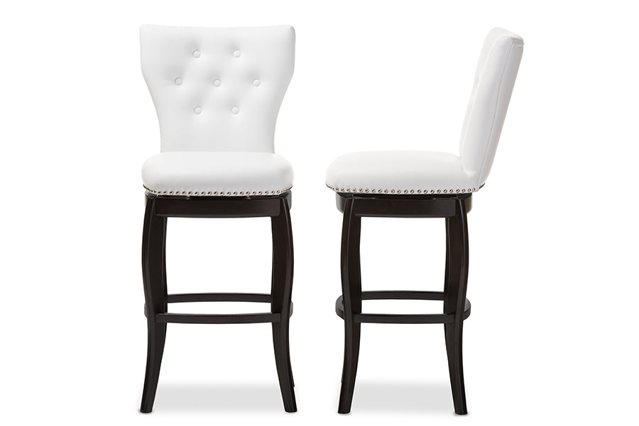 Baxton Studio Leonice Modern and Contemporary Dark Brown Faux Leather Upholstered Button-tufted 29-Inch Swivel Bar Stool (Set of 2) | Bar Stools | Modishstore - 8