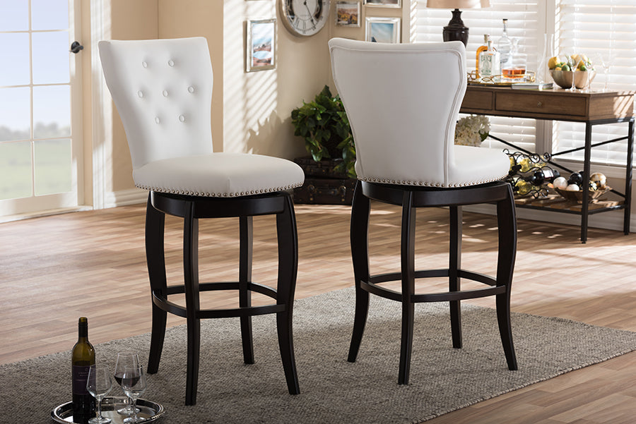Baxton Studio Leonice Modern and Contemporary Dark Brown Faux Leather Upholstered Button-tufted 29-Inch Swivel Bar Stool (Set of 2) | Bar Stools | Modishstore - 5