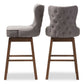 Baxton Studio Gradisca Modern and Contemporary Brown Wood Finishing and Grey Fabric Button-Tufted Upholstered Swivel Barstool | Bar Stools | Modishstore - 6