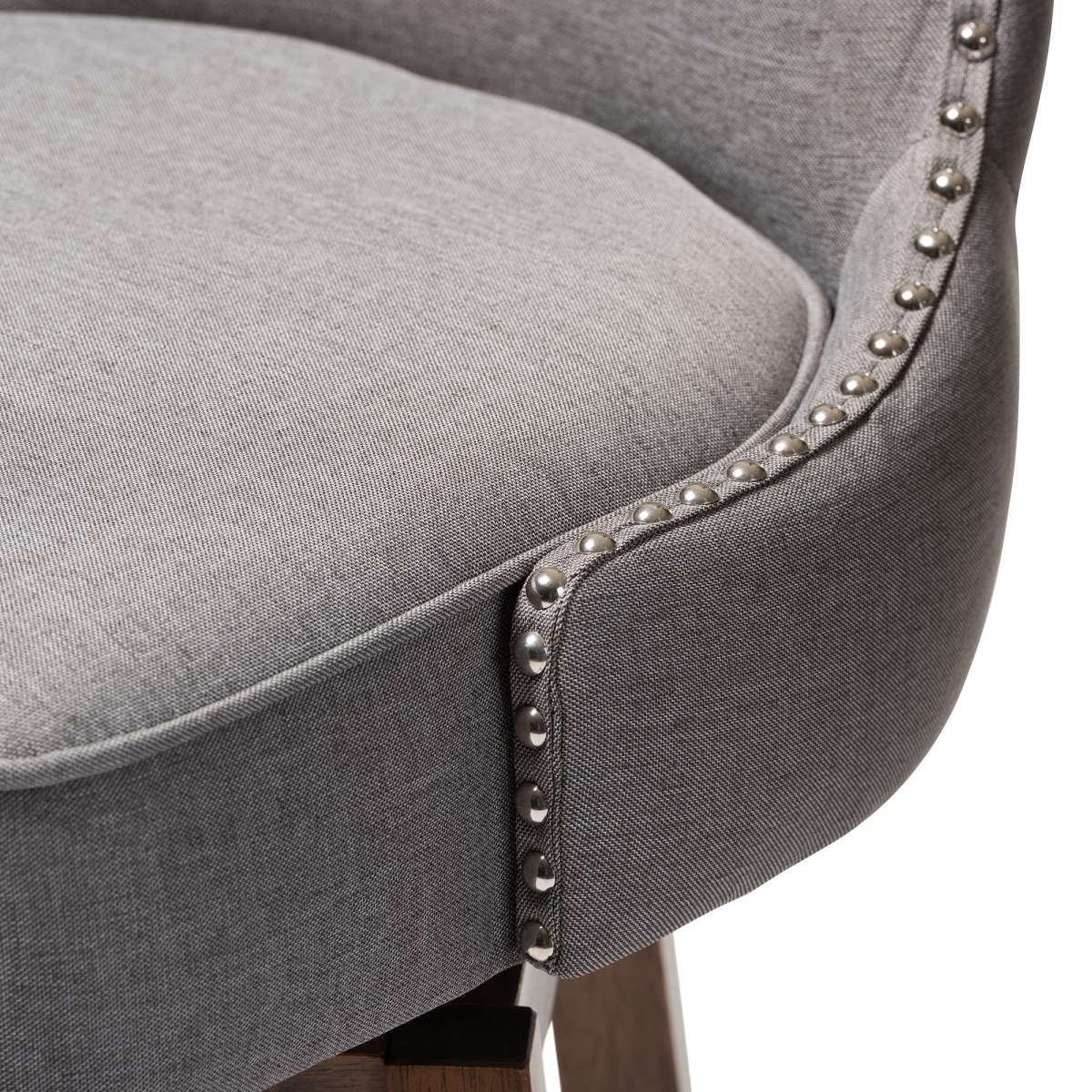 Baxton Studio Gradisca Modern and Contemporary Brown Wood Finishing and Grey Fabric Button-Tufted Upholstered Swivel Barstool | Bar Stools | Modishstore - 8