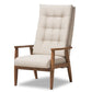 baxton studio roxy mid century modern walnut brown finish wood and light beige fabric upholstered button tufted high back chair | Modish Furniture Store-2