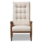 baxton studio roxy mid century modern walnut brown finish wood and light beige fabric upholstered button tufted high back chair | Modish Furniture Store-3