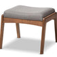 baxton studio roxy mid century modern walnut wood finishing and grey fabric upholstered ottoman | Modish Furniture Store-3