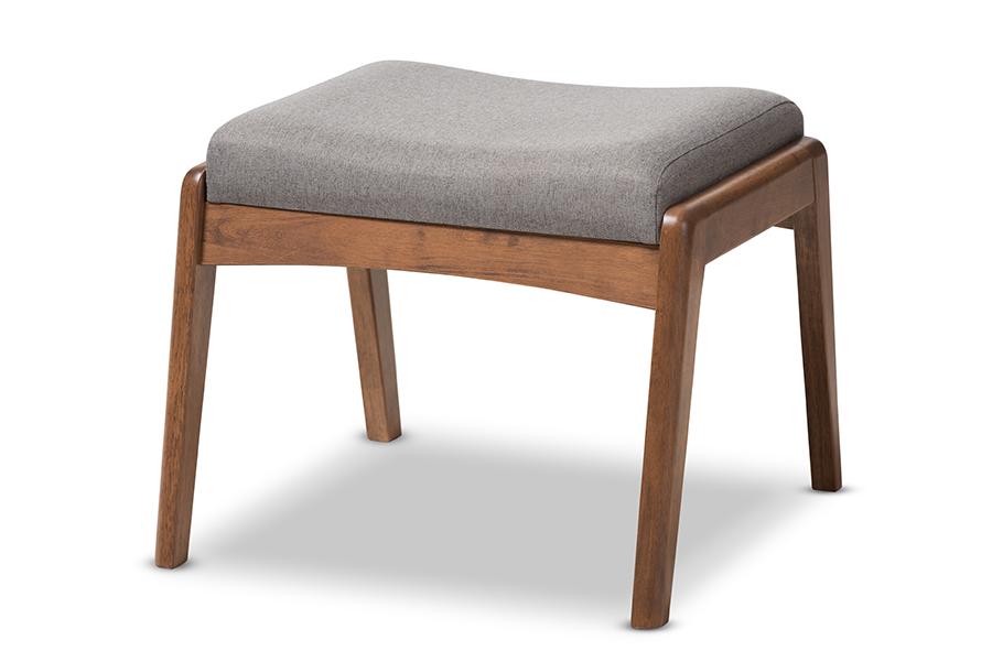 baxton studio roxy mid century modern walnut wood finishing and grey fabric upholstered ottoman | Modish Furniture Store-3