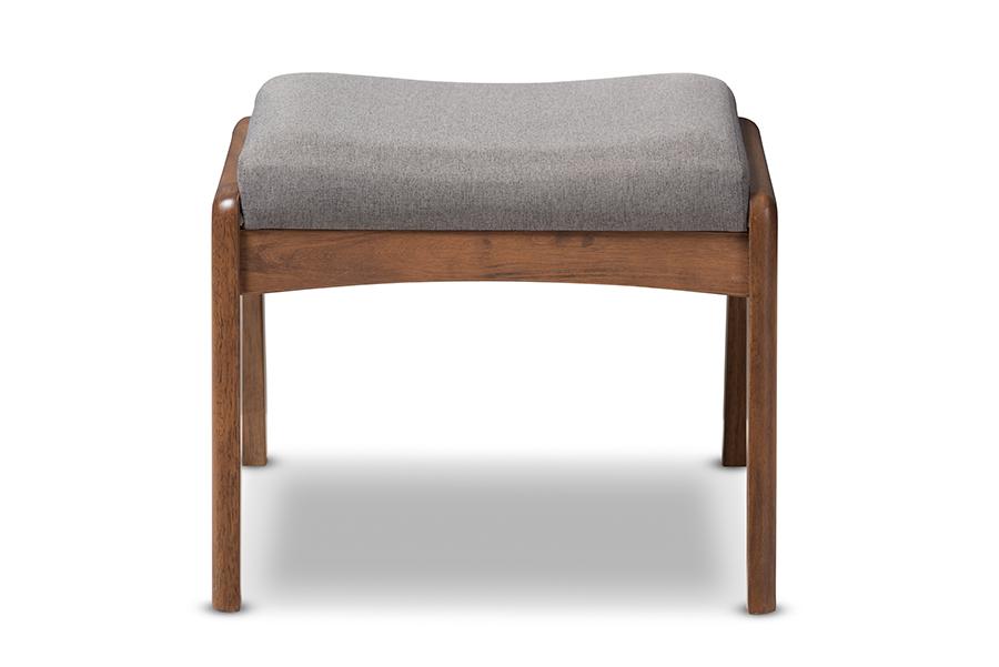 baxton studio roxy mid century modern walnut wood finishing and grey fabric upholstered ottoman | Modish Furniture Store-2