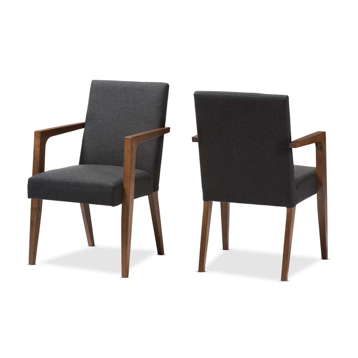 Baxton Studio Andrea Mid-Century Modern Dark Grey Upholstered Wooden Armchair (Set of 2) | Armchairs | Modishstore - 6