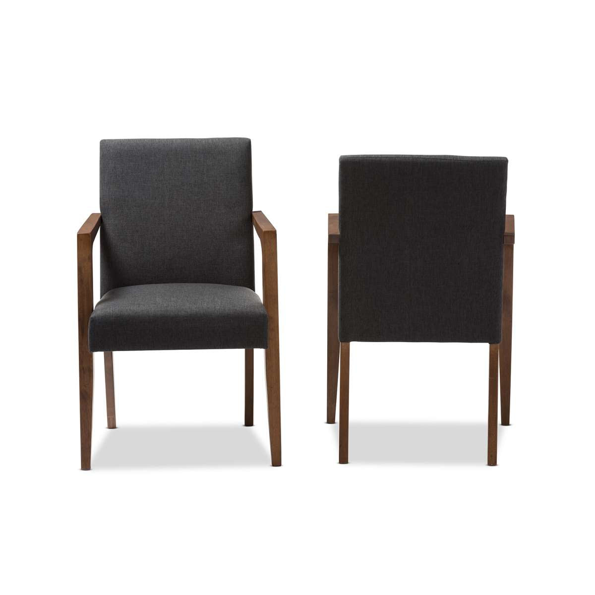 Baxton Studio Andrea Mid-Century Modern Dark Grey Upholstered Wooden Armchair (Set of 2) | Armchairs | Modishstore - 5
