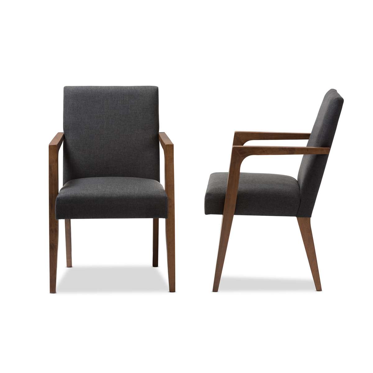 Baxton Studio Andrea Mid-Century Modern Dark Grey Upholstered Wooden Armchair (Set of 2) | Armchairs | Modishstore - 3