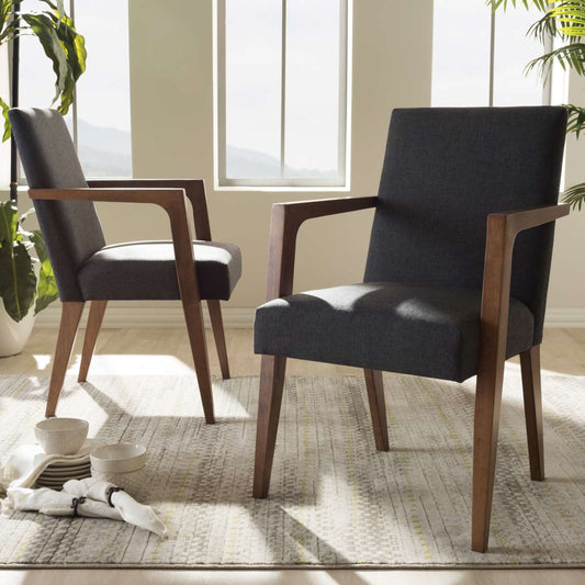 Baxton Studio Andrea Mid-Century Modern Dark Grey Upholstered Wooden Armchair (Set of 2) | Armchairs | Modishstore