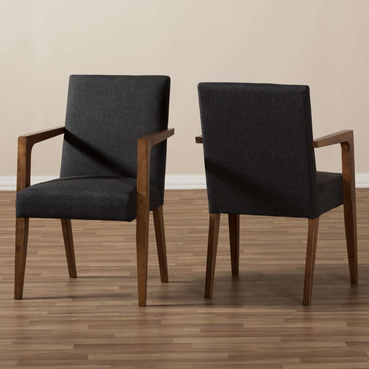 Baxton Studio Andrea Mid-Century Modern Dark Grey Upholstered Wooden Armchair (Set of 2) | Armchairs | Modishstore - 2