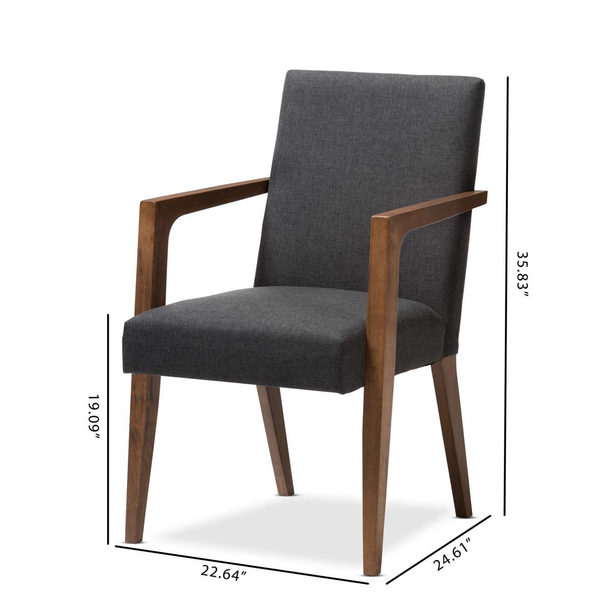 Baxton Studio Andrea Mid-Century Modern Dark Grey Upholstered Wooden Armchair (Set of 2) | Armchairs | Modishstore - 7