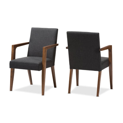 Baxton Studio Andrea Mid-Century Modern Dark Grey Upholstered Wooden Armchair (Set of 2) | Armchairs | Modishstore - 4