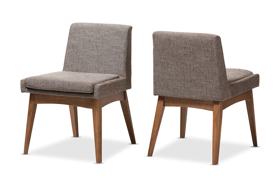 Baxton Studio Nexus Mid-Century Modern Walnut Wood Finishing and Gravel Fabric Upholstered Dining Side Chair (Set of 2) | Modishstore | Dining Chairs - 4