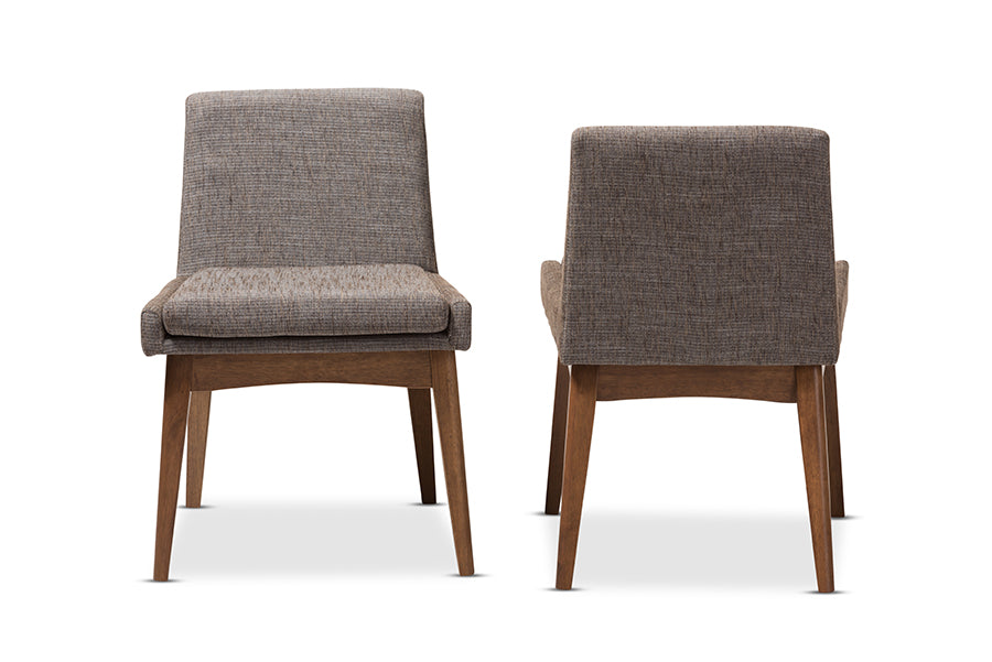Baxton Studio Nexus Mid-Century Modern Walnut Wood Finishing and Gravel Fabric Upholstered Dining Side Chair (Set of 2) | Modishstore | Dining Chairs - 3