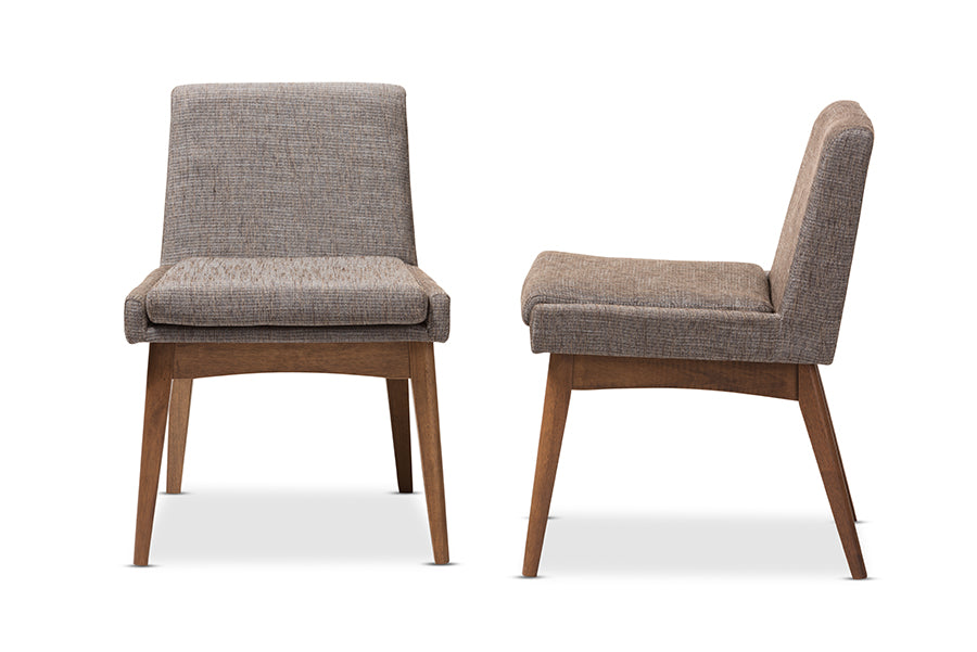 Baxton Studio Nexus Mid-Century Modern Walnut Wood Finishing and Gravel Fabric Upholstered Dining Side Chair (Set of 2) | Modishstore | Dining Chairs - 2