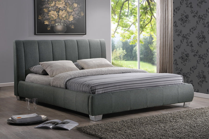 Baxton Studio Marzenia Contemporary Grey Fabric Queen Size Bed | Modishstore | Beds