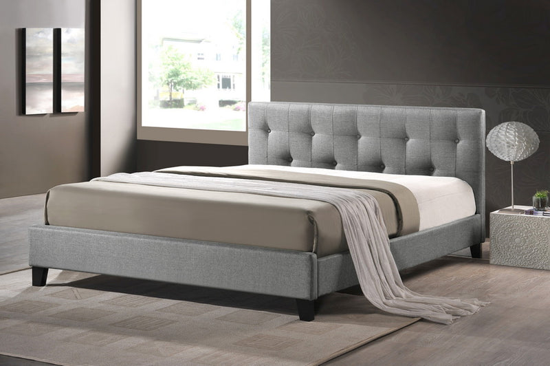 Baxton Studio Annette Gray Linen Modern Bed with Upholstered Headboard - Full Size | Beds | Modishstore