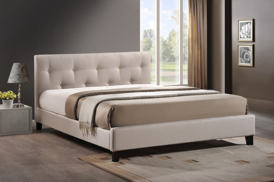 Baxton Studio Annette Light Beige Linen Modern Bed with Upholstered Headboard - Full Size | Beds | Modishstore