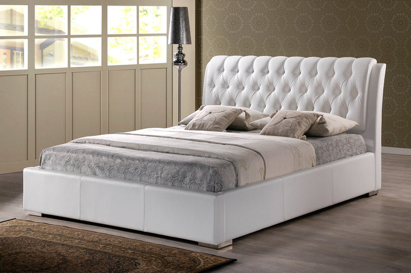 Baxton Studio Bianca White Modern Bed with Tufted Headboard - Full Size | Modishstore | Beds
