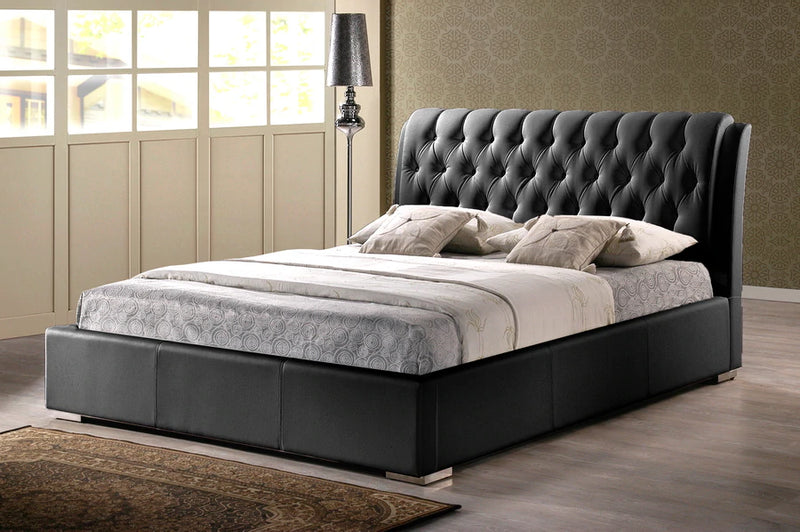 Baxton Studio Bianca Black Modern Bed with Tufted Headboard (Queen Size) | Beds | Modishstore