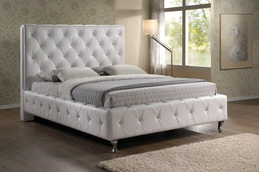 Baxton Studio Stella Crystal Tufted White Modern Bed with Upholstered Headboard - King Size | Modishstore | Beds
