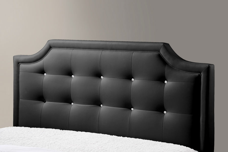 baxton studio carlotta black modern bed with upholstered headboard queen size | Modish Furniture Store-2