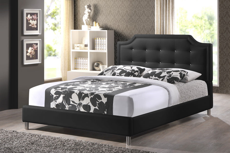 Baxton Studio Carlotta Black Modern Bed with Upholstered Headboard - Queen Size | Modishstore | Beds