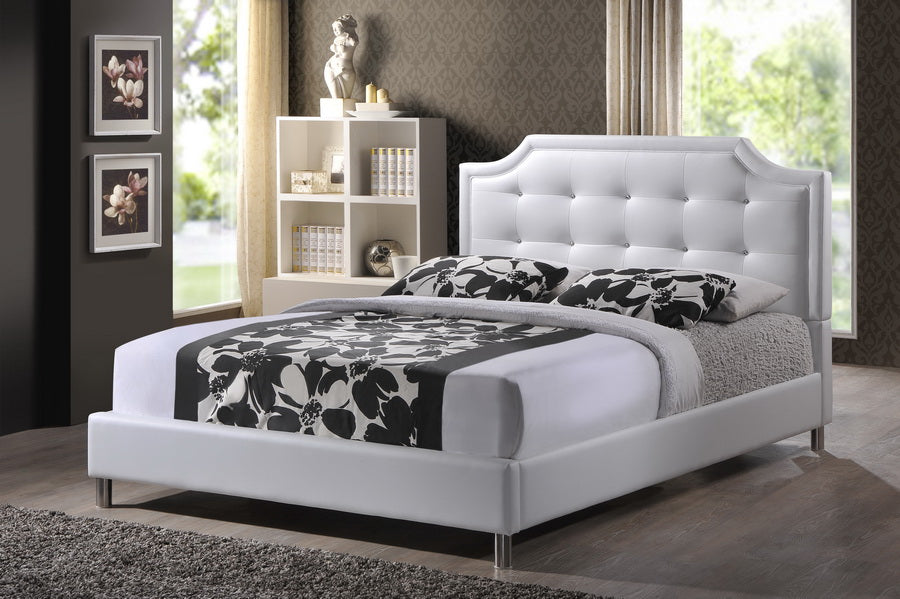 Baxton Studio Carlotta White Modern Bed with Upholstered Headboard - Queen Size | Modishstore | Beds