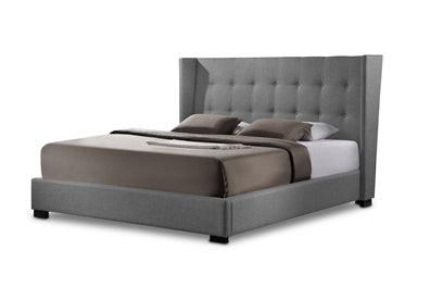 Baxton Studio Favela Gray Linen Modern Bed with Upholstered Headboard - King Size | Modishstore | Beds