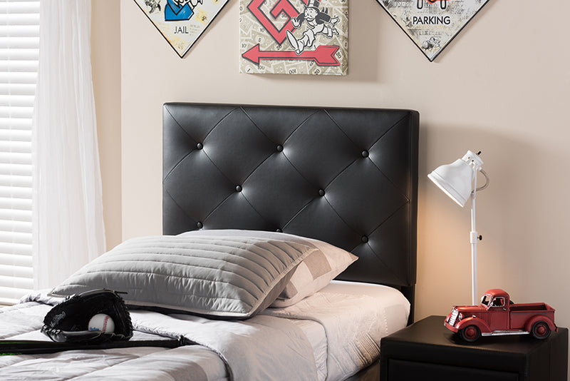 baxton studio baltimore modern and contemporary black faux leather upholstered twin size headboard | Modish Furniture Store-4