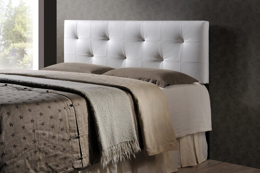 Baxton Studio Dalini Modern and Contemporary Queen White Faux Leather Headboard with Faux Crystal Buttons | Headboards | Modishstore