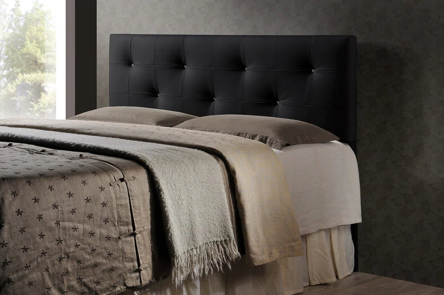 Baxton Studio Dalini Modern and Contemporary Full White Faux Leather Headboard with Faux Crystal Buttons | Headboards | Modishstore - 3