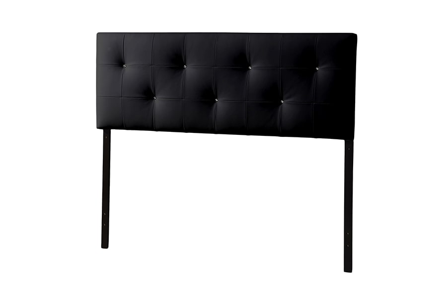 baxton studio dalini modern and contemporary king black faux leather headboard with faux crystal buttons | Modish Furniture Store-2