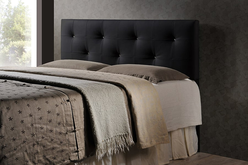 Baxton Studio Dalini Modern and Contemporary King Black Faux Leather Headboard with Faux Crystal Buttons | Modishstore | Headboards