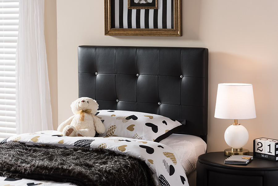Baxton Studio Kirchem Modern and Contemporary Black Faux Leather Upholstered Twin Size Headboard | Modishstore | Headboards