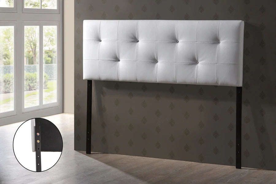 Baxton Studio Dalini Modern and Contemporary Full White Faux Leather Headboard with Faux Crystal Buttons | Headboards | Modishstore - 2