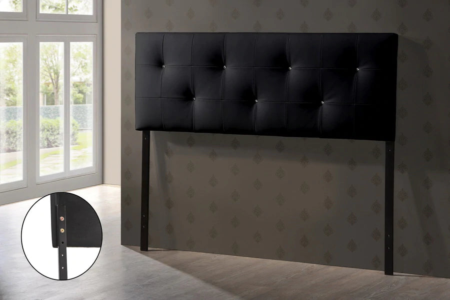 Baxton Studio Dalini Modern and Contemporary Queen Black Faux Leather Headboard with Faux Crystal Buttons | Headboards | Modishstore - 2