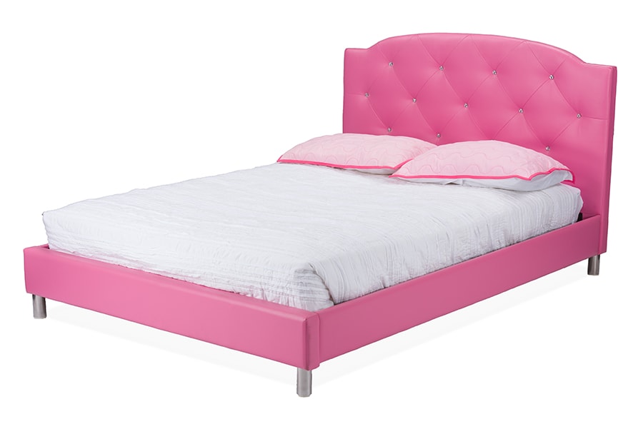 baxton studio canterbury pink leather contemporary full size bed | Modish Furniture Store-2