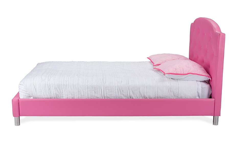 baxton studio canterbury pink leather contemporary full size bed | Modish Furniture Store-3