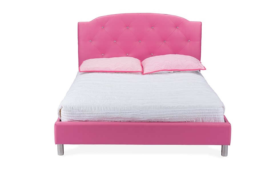 baxton studio canterbury pink leather contemporary full size bed | Modish Furniture Store-4