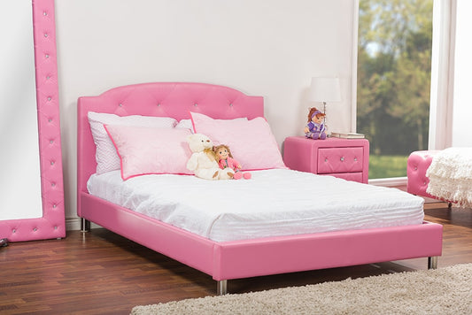 Baxton Studio Canterbury Pink Leather Contemporary Full-Size Bed | Modishstore | Beds