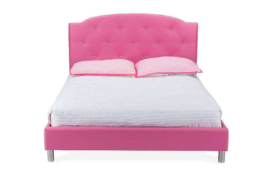 Baxton Studio Canterbury Modern and Contemporary Hot Pink Faux Leather Queen Size Platform Bed | Modishstore | Beds