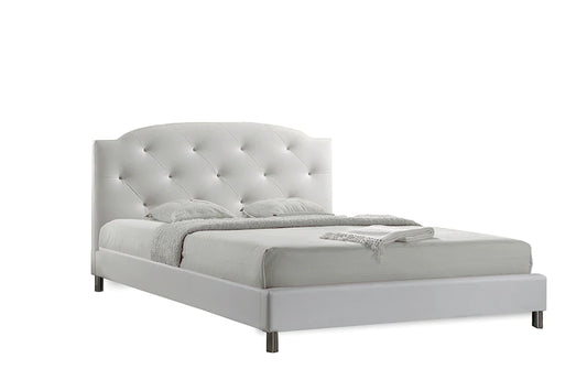 Baxton Studio Canterbury White Leather Contemporary Queen-Size Bed | Beds | Modishstore