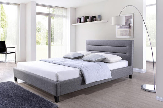 Baxton Studio Hillary Modern and Contemporary Queen Size Grey Fabric Upholstered Platform Base Bed Frame | Modishstore | Beds