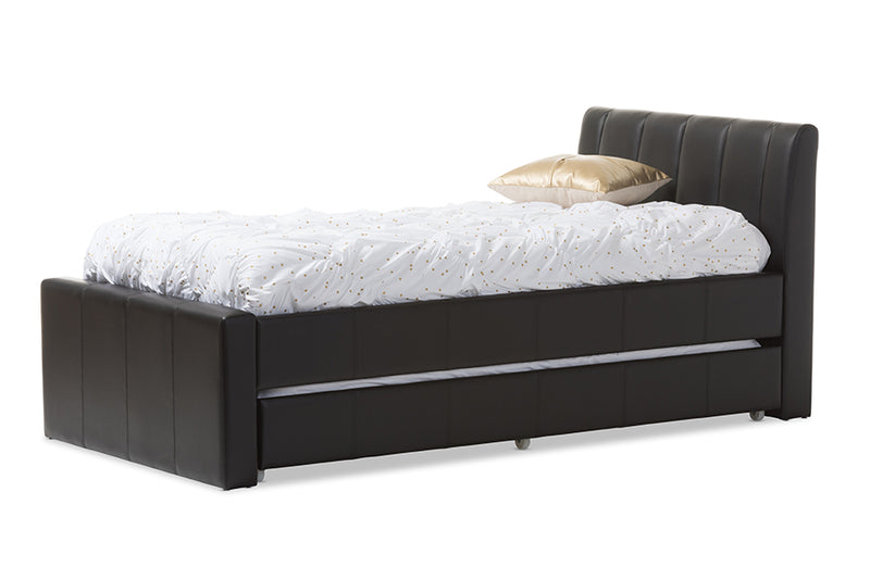 Baxton Studio Cosmo Modern and Contemporary Black Faux Leather Twin Size Trundle Bed | Modishstore | Beds