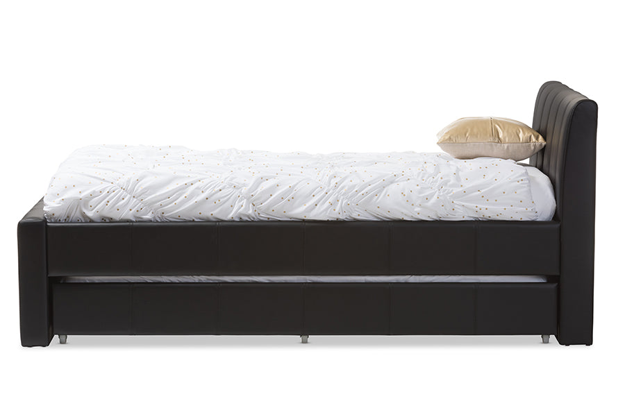 baxton studio cosmo modern and contemporary black faux leather twin size trundle bed | Modish Furniture Store-3